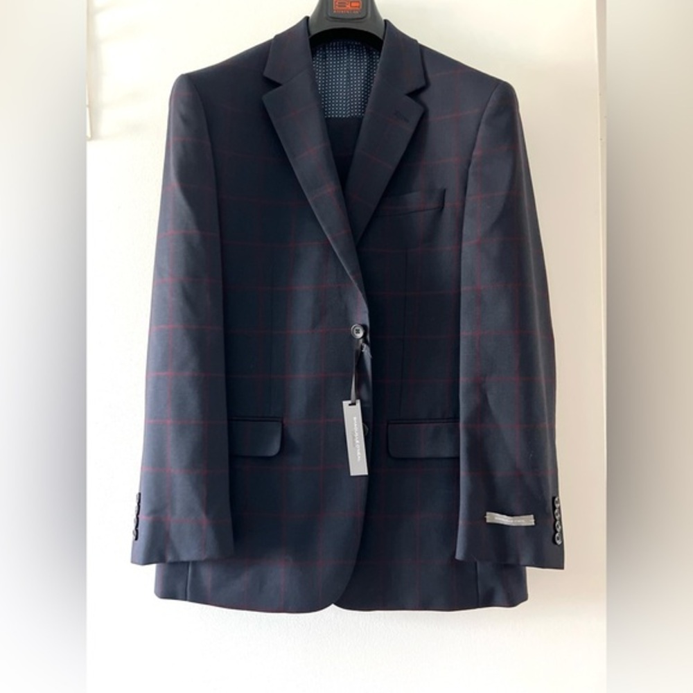 Shaquille O’Neal Mens Suit 40R 33W Navy Windowpane 2 Piece NWT